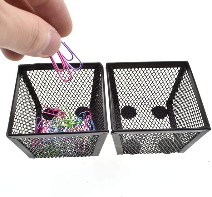 HAHIYO Stackable Paper Clip Mesh Holder cup 2.2" Height 2 Pack Black Sturdy PaperClip Holder Container for Desk Drawer Organizer Collection for Home Office School Soft Foam Feet No Sharp Edges