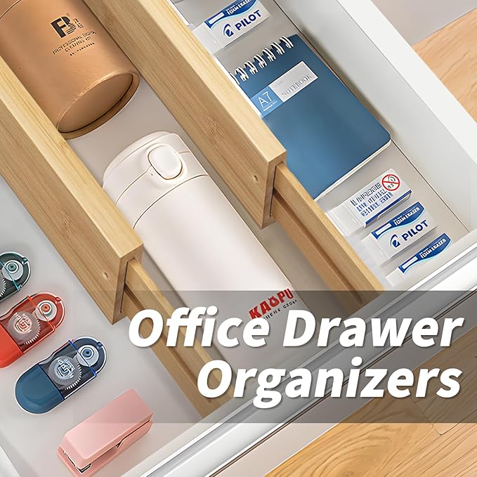 6 pcs Large Bamboo Drawer Dividers, Expandable 17"-22" Wooden Organizers for Kitchen, Office, Dresser, Bedroom, Clothes