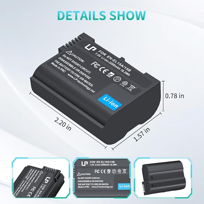 EN-EL15 Battery Pack, LP 2-Pack EN-EL15 EN EL15a Rechargable Li-ion Replacement - Image 4