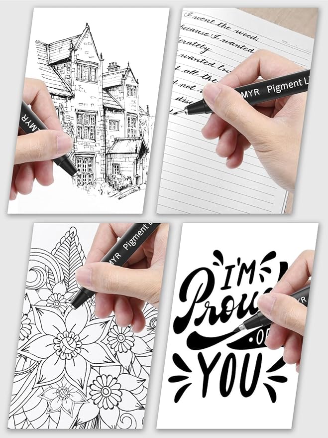 4 Micro Fine liner Drawing Art Pens Calligraphy Pens: E2.0 Size Black Art supplies Waterproof Archival Black Ink Markers For Artists,Use for Professional Watercolor,Sketching