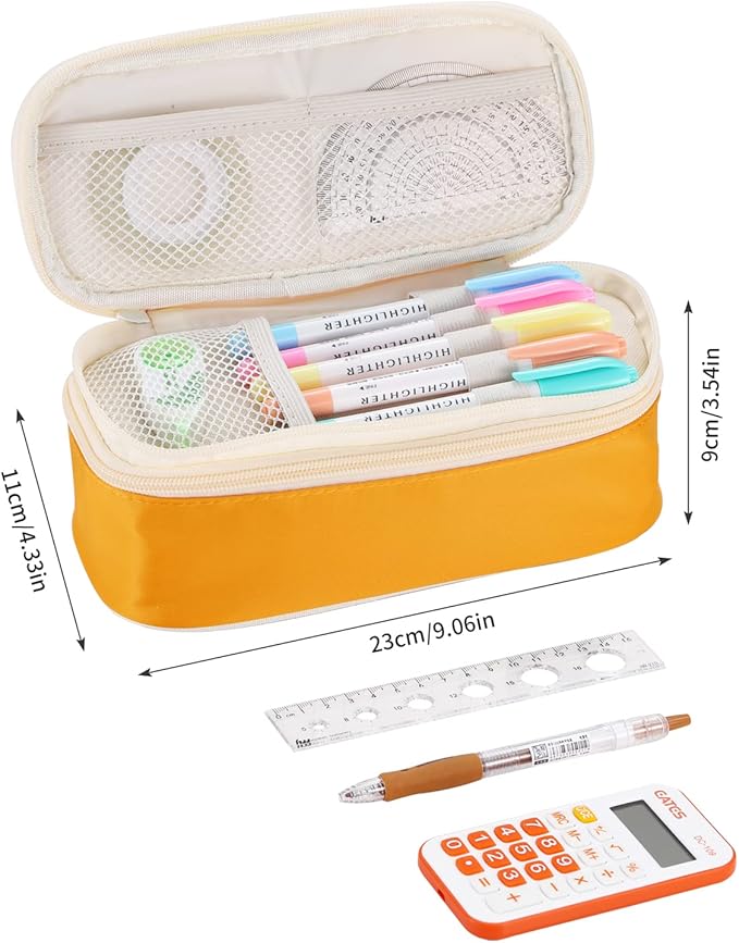 Big Pencil Case Large Capacity Pencil Bag with Zipper Pencil Pouch for Girls Boys Kids Adults Stationery Pencil Pen Case Organizer for School Office Yellow