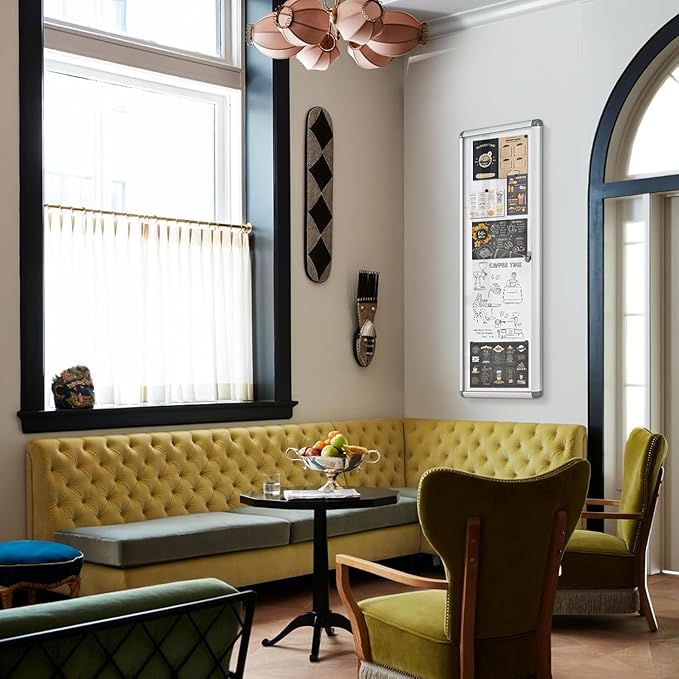 SWANCROWN Enclosed Bulletin Board Magnetic Dry Erase Noticeboard Lockable Display Boards White with Aluminium Frame 38x14inch(4xA4)