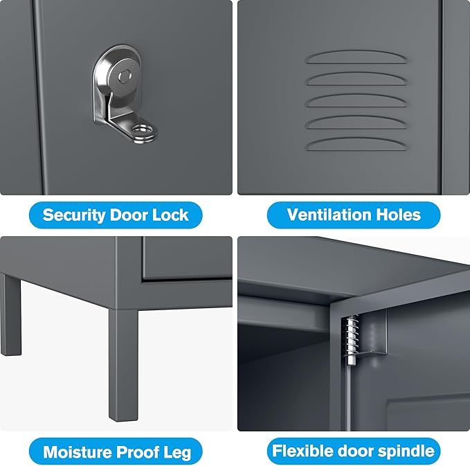 Metal Storage Locker with 18 Doors and Business Card Holder,Metal Lockers for Employees with Lock for School Garage Office Gym,Assembly Required,Dark Grey