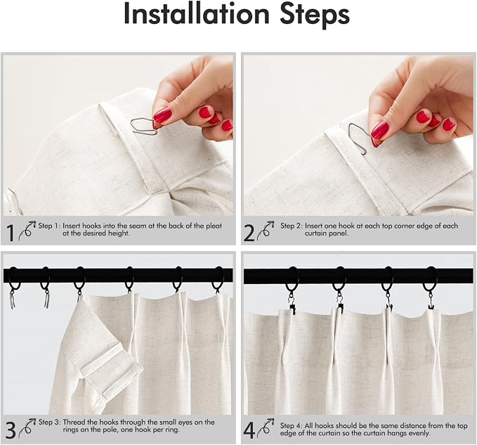 Memory Trained Pinch Pleated Curtains 63 Inches Long, Viral Linen Pinch Pleat - Image 3