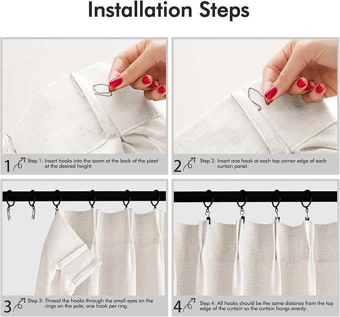 Memory Trained Pinch Pleated Curtains 63 Inches Long, Viral Linen Pinch Pleat - Image 3