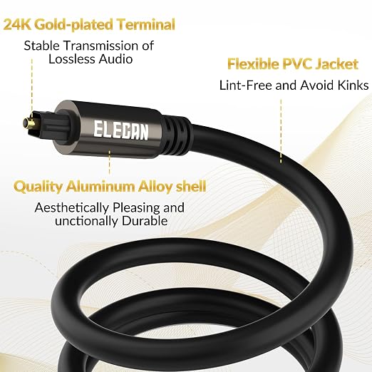 Elecan Optical Audio Cable 200 Ft Digital Audio Toslink Cable Cord-Fiber - Image 3