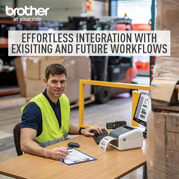 Brother TD4410D 4-inch Thermal Desktop Barcode and Label Printer, for Labels, Barcodes, Receipts and Tags, 203 dpi, 8 IPS, Standard USB and Serial, 6.1"x7.1"x8.8"