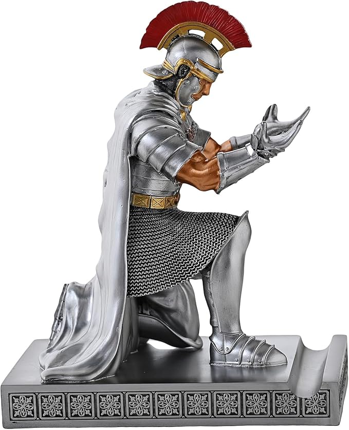 Roman Praetorian Prefect Warrior Knight Pen Holder Desk Ornament Resin Praetorian Guard Mobile Phone Stand Desk Accessories and Organizer For Office with a Letter Opener (Silver)