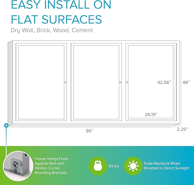 Ghent 48" x 96" 3-Door indoor Enclosed Recycled Rubber Bulletin Board, Shatter Resistant, with Lock, Satin Aluminum Frame,Confetti (PA34896TR-CF)-Made in USA