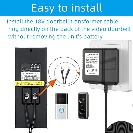 Black Video doorbell Special Power Transformer, 18V500MA doorbell Power Adapter - Image 3