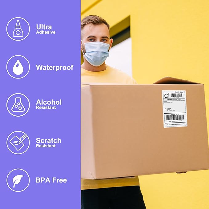 Fanfold Direct Thermal Shipping Labels 4''x6'' 2400 Labels/8 Stacks (300 Pcs per Stack), Compatible with Zebra Rollo Beeprt Printer Ultra Adhesive