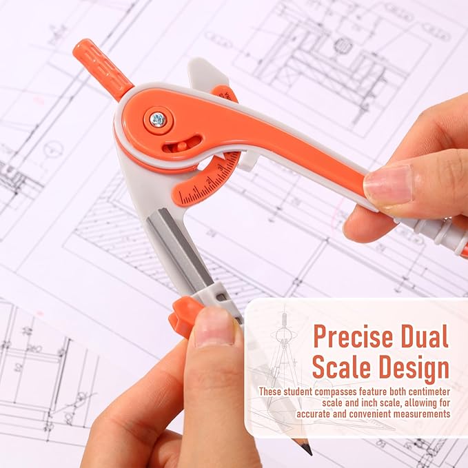 EBOOT Student Geometry Math Set, Drawing Compass and 6 Inch Clear Swing Arm Protractors 180 Degree Math Protractor(Watermelon Red)