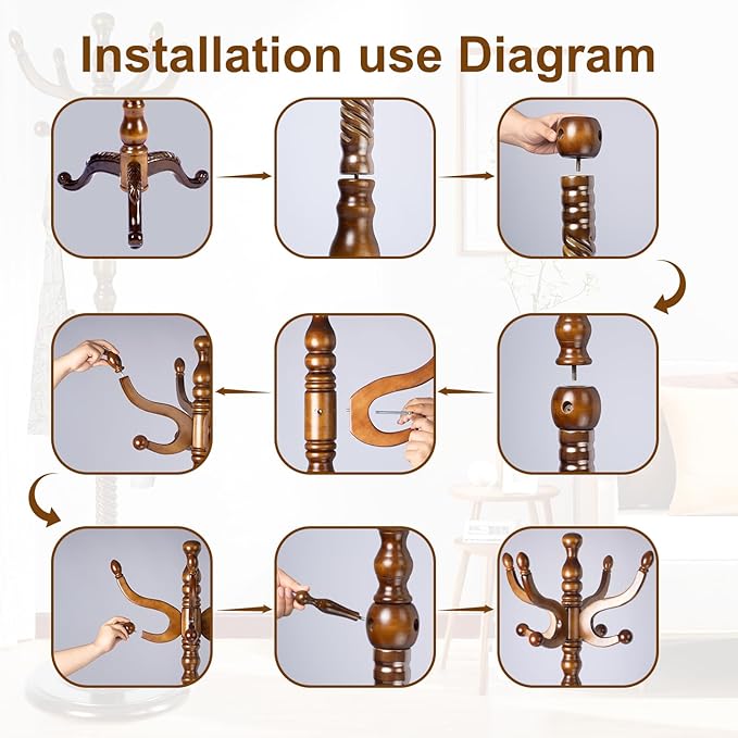 Solid Wood Coat Rack – 74.8" Freestanding Coat Racks Stand with 11 Hooks & Stable Base, Adjustable Height Modern Wooden Hall Tree for Entryway, Bedroom, Office, Home (Walnut Triangle)