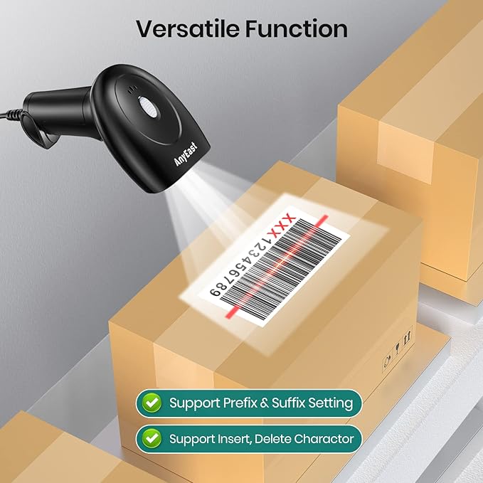 Barcode Scanner with Stand, USB Wired Inventory 2D 1D QR Code Scanner for Computer POS MAC with Automatic Screen Scanning, Handheld CMOS Image Bar Code Reader for Warehouse Library Supermarket