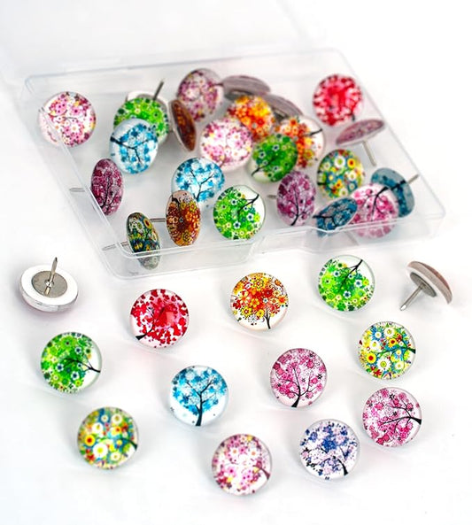 24Pcs Plants Push Pins Decorative Thumb Tacks Cute Office Decor for Cork Board Bulletin Board, Desk Accessories Aesthetic,Classroom,Home Decor(Tree)