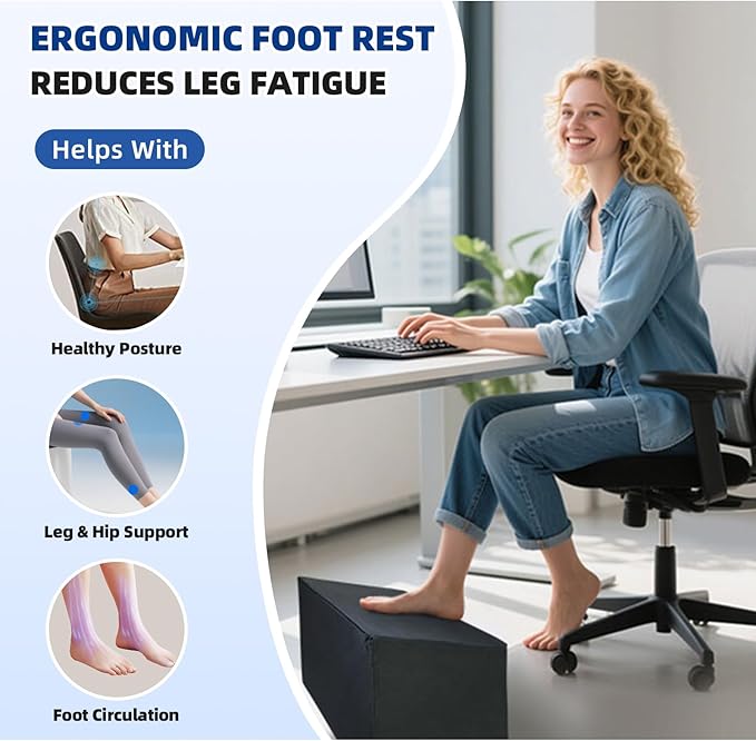 Adjustable Foot Rest for Under Desk at Work - 3-in-1 Ergonomic Foot Stool with Zipper Connection, 6.3"/11.8"/16" Height Adjustable for Office, Home & Gaming (Black)