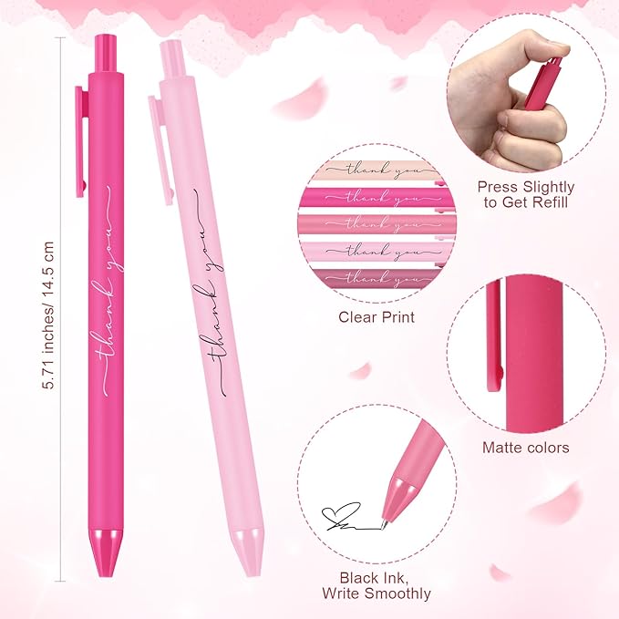 30pcs Thank You Pens Bulk Cute Multicolor Ballpoint Pen for Men Women Server Accessories Employee Holiday Appreciation Gifts for Teacher Office Back to School Party Favor (Pink)