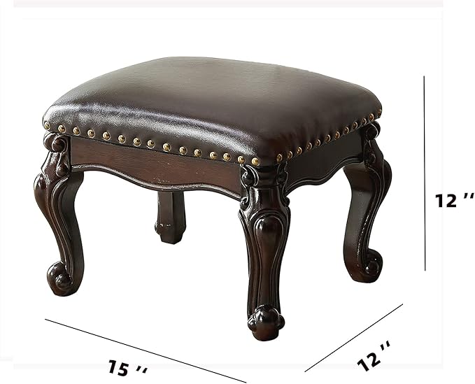 Foot Stool Ottoman Foot Rest Microfiber Leather Upholstered Footstool for Sofa, Living Room, Entryway, Solid Wood Stool (Black Brown)