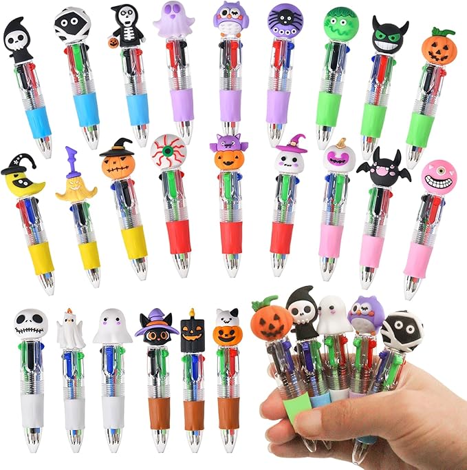 24 Pcs Halloween Multicolor Pens in One 4-in-1 Cute Kawaii Fun Pen Spooky Pumpkin Ballpoint Pen for Trick-or-Treat Halloween Office Supplies & Classroom Gifts (Halloween)