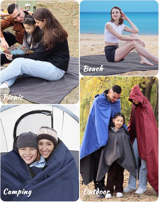 DUKUSEEK Hooded Stadium Blanket, Camouflage Waterproof Windproof Outdoor Fleece - Image 7