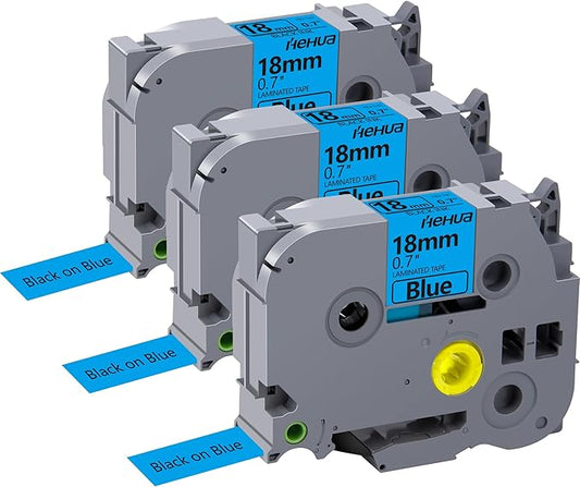 Hehua Tape Tze Tz 18mm 0.7 Laminated Blue Compatible for Brother P-Touch TZe-541 TZe541 TZ541 TZ541 Tape for Ptouch PT D400 D600 D610 P710bt, 3/4'' x 26.2ft Black on Blue, 3 Pack