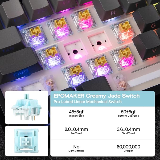 EPOMAKER TH108 Full Size Mechanical Keyboard, Wireless Gaming Keyboard with 8000mAh Battery, Creamy Gasket, 108 Keys, Hot Swap, Custom Driver, RGB Backlight (Black, Creamy Jade)