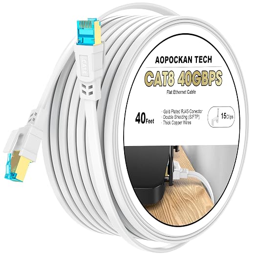 Cat 8 Ethernet Cable 40 FT, Heavy Duty High Speed 40Gbps 2000Mhz Internet by AOPOCKANTECHEthernetCables