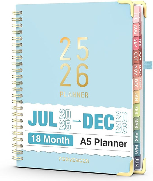 Jul 2025 - Dec 2026 Planner, Forvencer Academic Planner 2025-2026, 18 Month Daily Planner, 6" x 8", Weekly & Monthly Agenda Book, Hardcover Calendar Book, School Supplies for Student Teacher, Blue