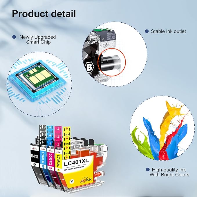 LC401XL Ink Cartridges for Brother Printer Compatible for LC401 Replacement for Brother LC401 Ink Cartridges LC401XL High Yield to use with MFC-J1010DW MFC-J1012DW MFC-J1170DW Printer (4 Pack, XL)