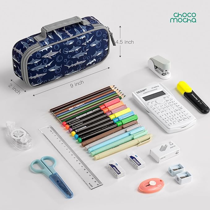 Choco Mocha Shark Pencil Case for Boys, Soft Pencil Case Kids Pencils Pouch for Kindergarten Boys, Orange