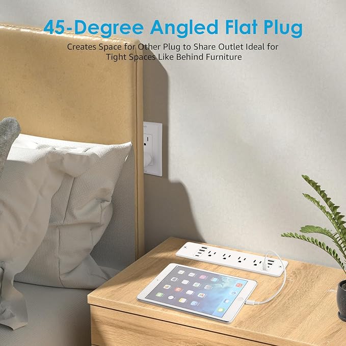 HHSOET 16 in 1 Recessed Power Strip Flat Plug, 30W Fast Charging Furniture Outlet with USB, Conference Recessed Surge Protection with 8 AC Plugs, 4 USB Ports 4 USB-C, 6ft Power Cord.(White)