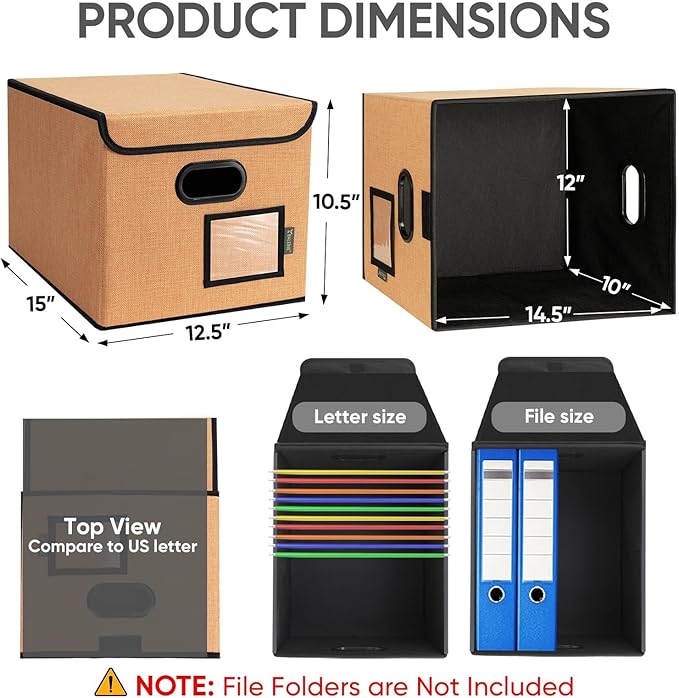 BALEINE File Organizer Box with Lid, Collapsible File Folder Organizer with Plastic Slide, Hanging File Folder Box for Office Document Storage (2 Pack, Orange)