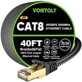 Cat 8 Ethernet Cable 40 FT Flat, High Speed 40Gbps 2000Mhz Braided Internet by EthernetCable