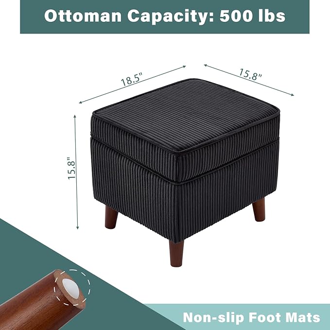Storage Ottoman with Adjustable Lid, Soft Step Stool, Footrest and Seat, Ottoman Foot Rest for Living Room, Bedroom, Dorm, Dark Gray