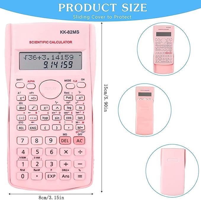 Scientific Calculators Desktop, Scientific Calculators for Students, Scientific Calculator 240 Functions 2 Line 10+2 Digits, Desk Math Calculator for School (Pink)