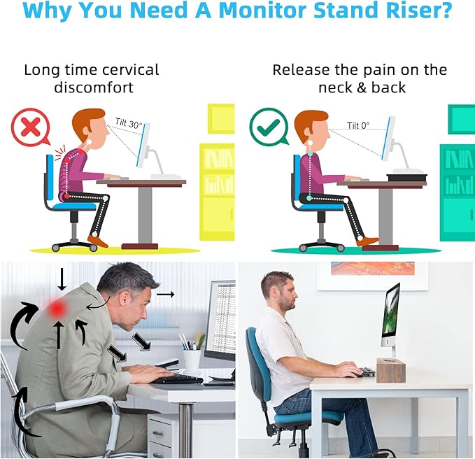 Marbrasse 16.5 Inch Monitor Stand, 2 Tier Computer Monitor Riser with Printer Shelf, Laptop Computer Screen Storage, Desktop Stand - Phone Holder & Cable Management (Vintage)