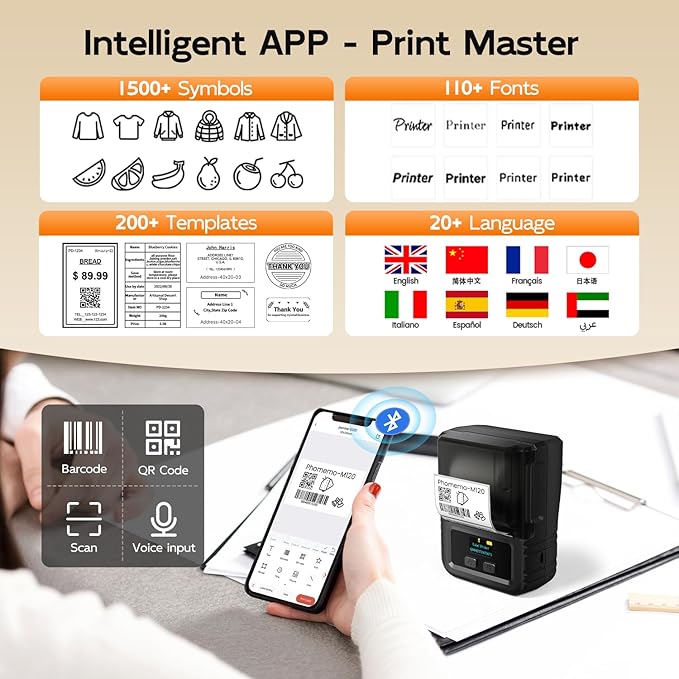Phomemo Label Maker, 2 Inch Bluetooth Themal Label Printer with 3 Rolls Thermal Paper(4030/5030/5080mm), Inkless Labeler for Home, Bussiness, School, Office, Address, Sticker Printer for Phone & PC