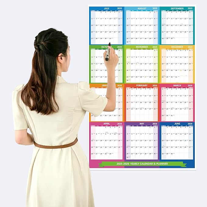 2025-2026 Wall Calendar 34.8" x 22.8" Large Vertical Yearly Wall Hanging Calenda with Julian Date from July 2025 to June 2026 Thick Paper Calendar 12 Month Annual Planner for Office Fridge(Colorful)
