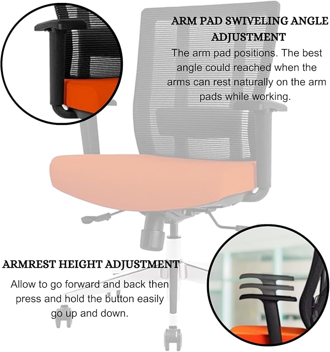 Ergonomic Office Chair - Breathable Mesh Back with Adjustable Lumbar Support, 3D Armrests, Tilt Function, and 360° Swivel Wheels - Perfect for Home Office or Conference Room - Stylish Tangerine Design