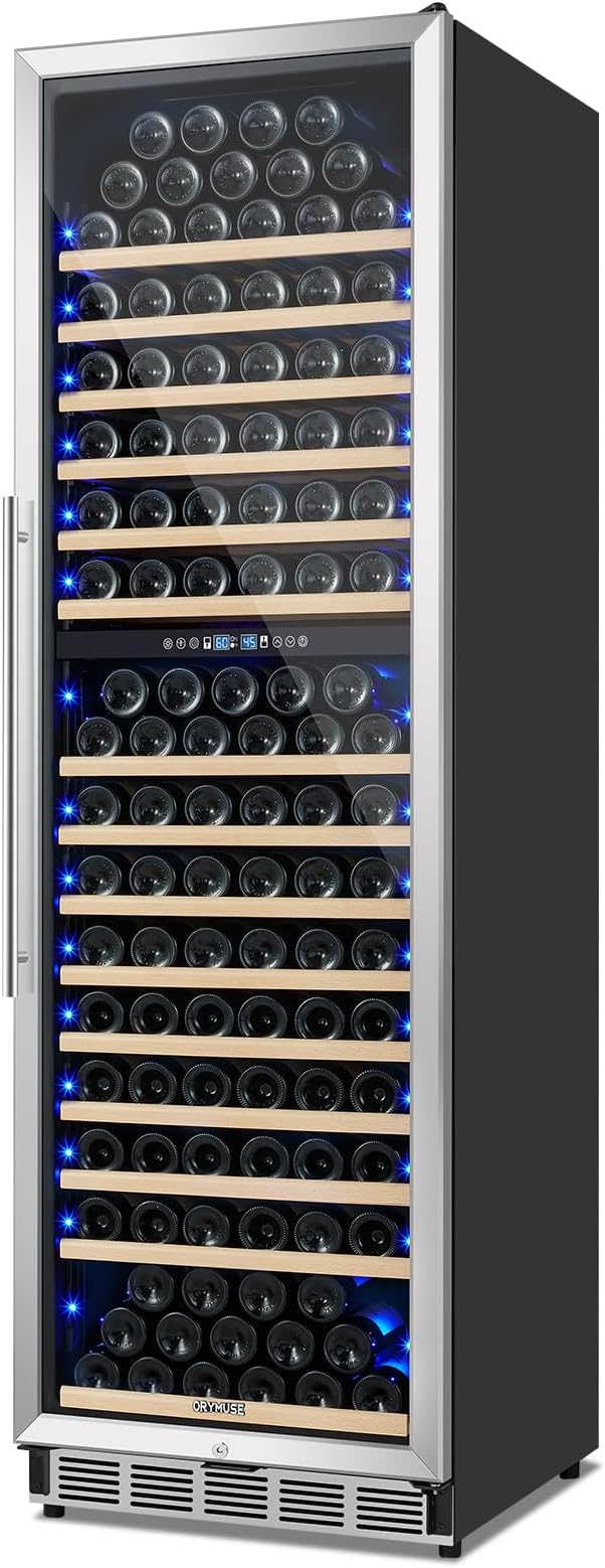 200 Bottle Dual Zone Wine Fridge - 24 Inch Large Wine Cooler Refrigerator, Freestanding and Built-in Design, Upgraded Compressor Cooling, Intelligent Temperature Memory
