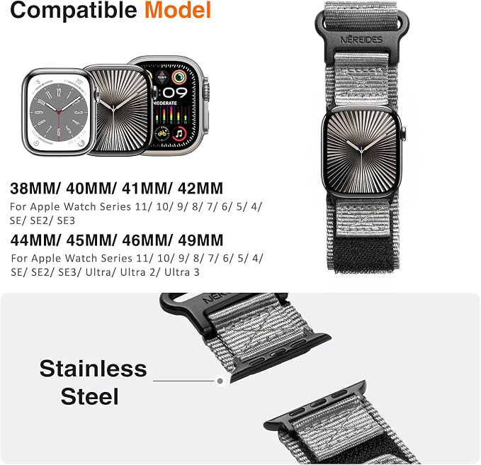 Nereides Compatible with Apple Watch Band Ultra 3/2/1, Nylon Sports Strap with - Image 4
