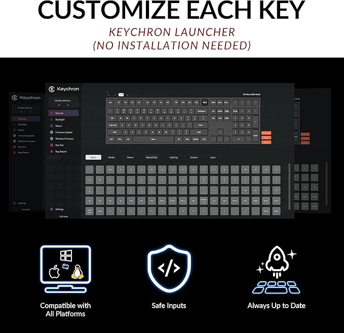 Keychron V6 Max Wireless Custom Mechanical Keyboard, 2.4 GHz Bluetooth 5.1 QMK Full-Size Layout RGB with Hot-swappable Silent Red Switch Compatible with Mac Windows Linux