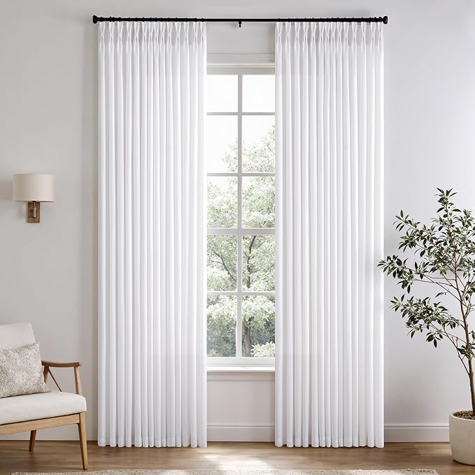 Memory Trained Pinch Pleated Curtains 72 Inches Long, Viral Linen Pinch Pleat by ANRODUO