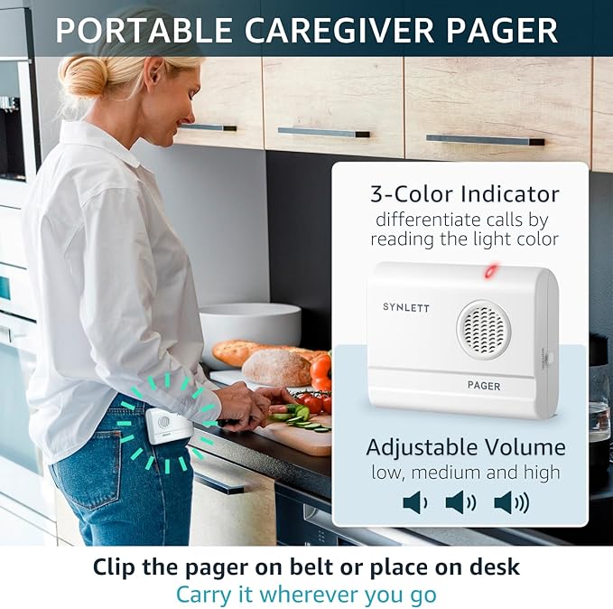 Bed Alarm Caregiver Pager with 2 Wireless Motion Sensors Alarm Indoor Fall - Image 3
