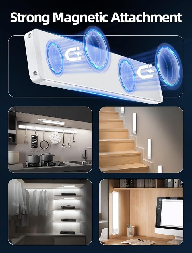 Under Cabinet Lighting: 12 Inch 3-Color Dimmable Rechargeable Motion Sensor - Image 8