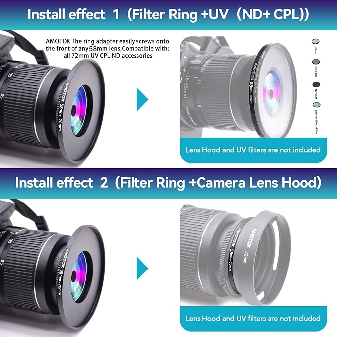 58mm to 72mm Camera Filters Ring Compatible All 58mm to 72mm UV CPL ND Filter - Image 6