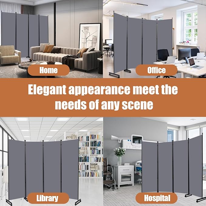 Room Divider Portable 88'' Partition Room Dividers and Folding Privacy Screens 4 Panel Wall Divider for Room Separation，Freestanding Fabric Room Divider Panel with Wheels for Home Office Hospital