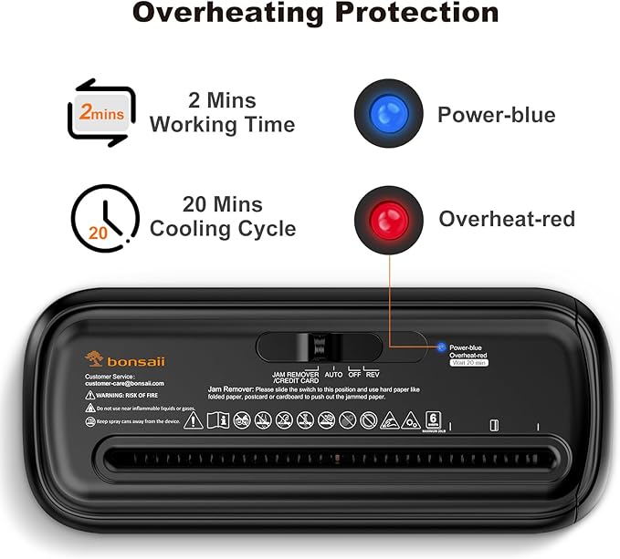 Bonsaii Paper Shredder for Home Use, 6 Sheet Strip Cut Small Paper Shredder Without Basket for Home Office, Portable Shredder Extendable Arm Design with Overheat Protection (S123-B)