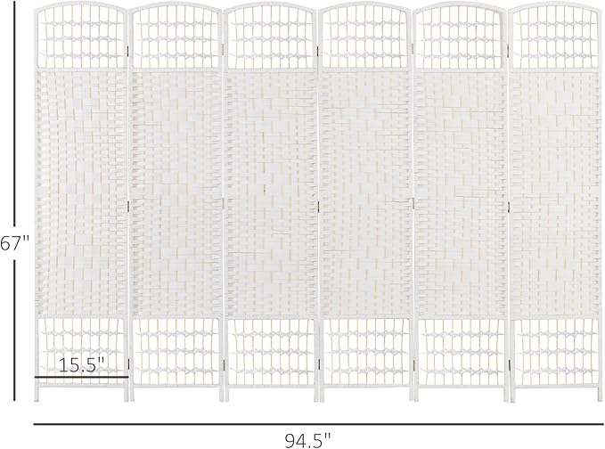 NicBex Room Divider 6 Panel Room Dividers with Woven Paper Design Partition Room Dividers and Folding Privacy Screens 5.6 FT Wall Divider for Office, Room Separation,94.5" W x 0.5" D x 67" H, White