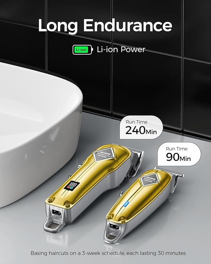 GLAKER Hair Clippers for Men Professional - Cordless Clippers and Trimmers Set, Complete Barber Kit for Hair Trimming & Beard Grooming, Mens Haircutting Kits for Blending & Fade Cuts (Gold)